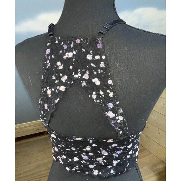 Victoria Secret PINK Bralette Bra Medium Push Up Blue Navy High Neck Halter Lace - Picture 7 of 14